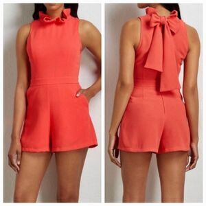 🔺️Do+Be Coral Poppy Ruffled High Neck Back Tie Romper Large